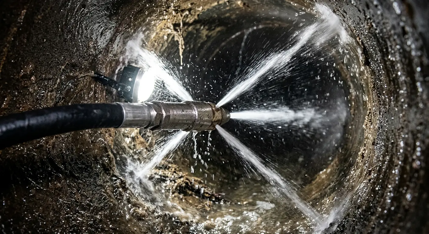 High-pressure hydro jetting nozzle cleaning sewer pipe for Sewer Cleanout in Aledo